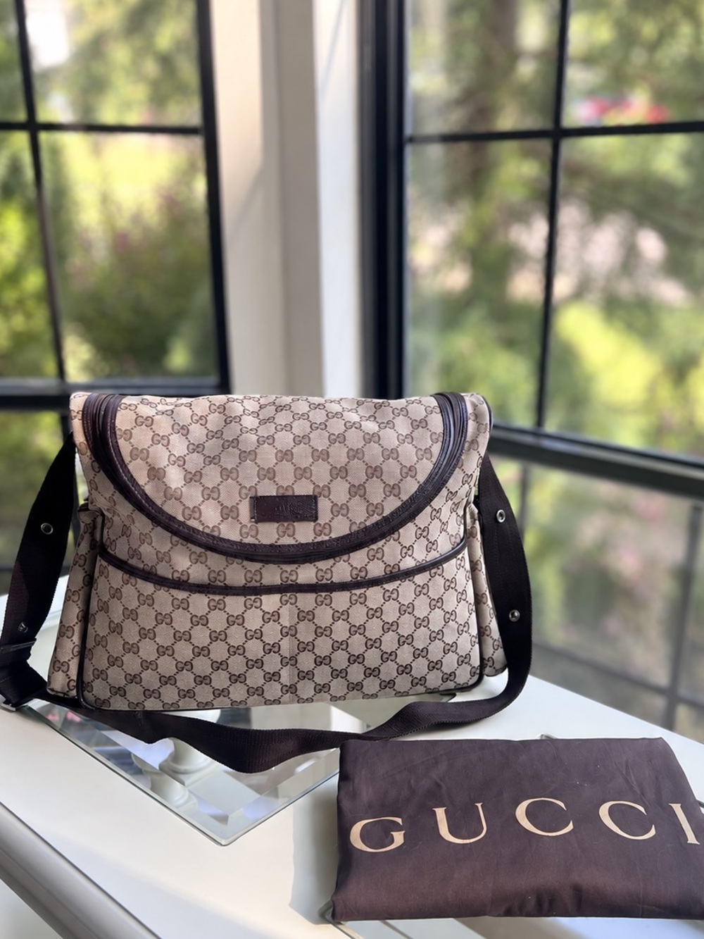 Gucci GG Canvas Monogram Diaper Baby Messenger Bag + Changing Pad
